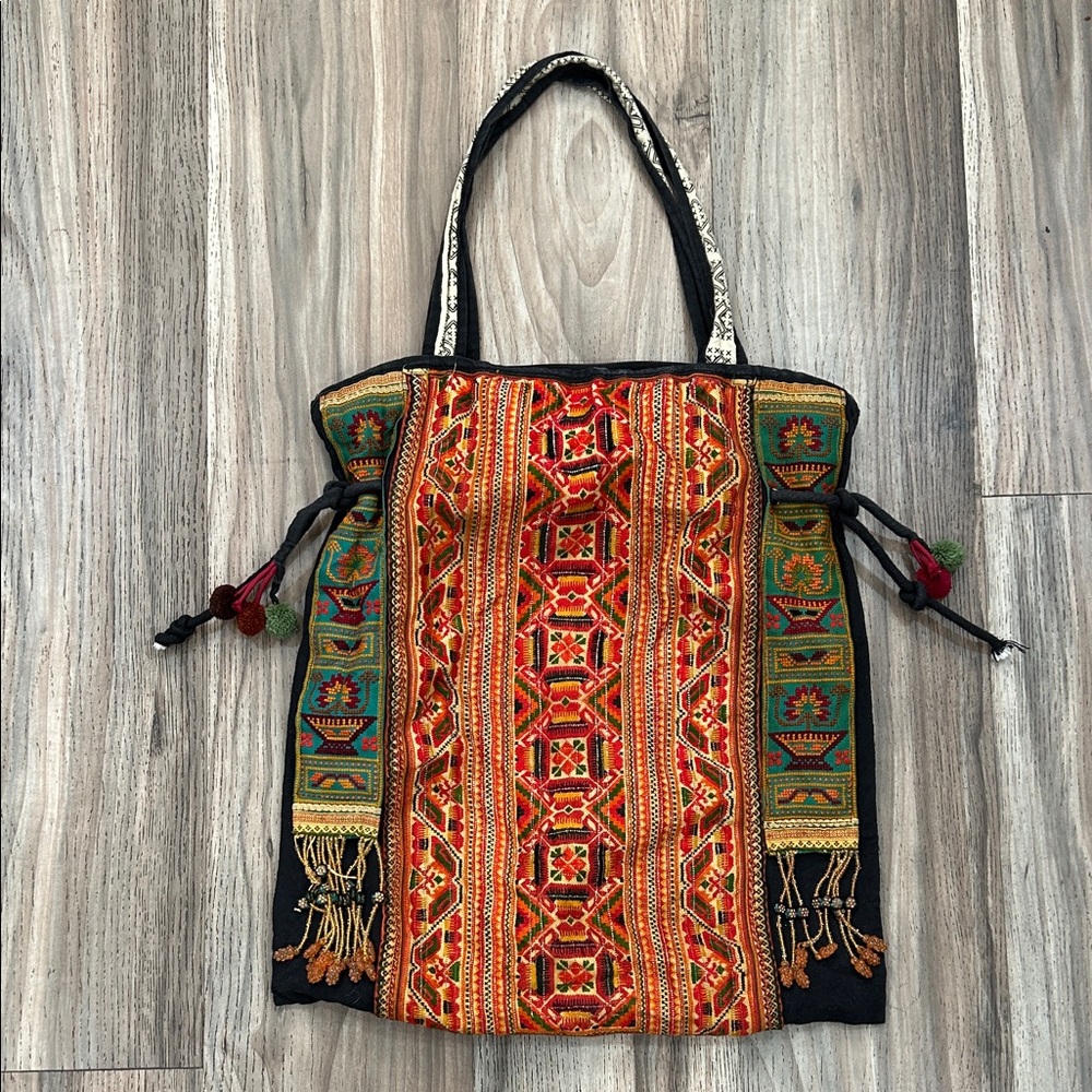 Colorful Embroidered Tote Bag